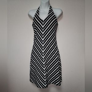 Moda International Black White Striped Sundress Halter Dress S
